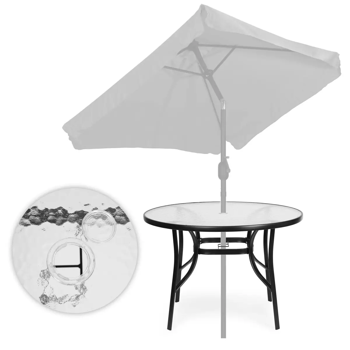 Stolik ogrodowy okrągły 105 cm na taras ogród balkon szkło hartowane otwór na parasol MultiGarden - obrazek 6